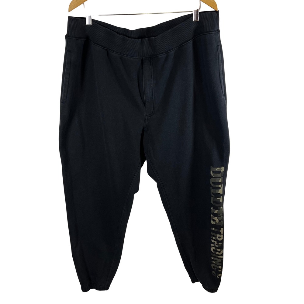 Duluth Trading Co Mens XL x 30 Black Fleece Jogger Sweatpants Camo Logo Graphic
